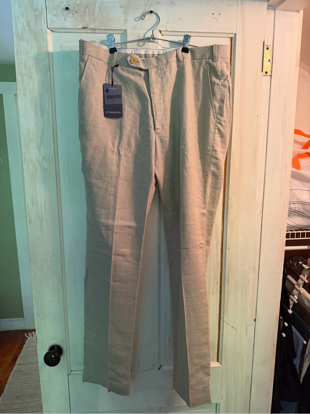 Studio Suits Men's Barn Beige Linen Suit Pants Size 34x32